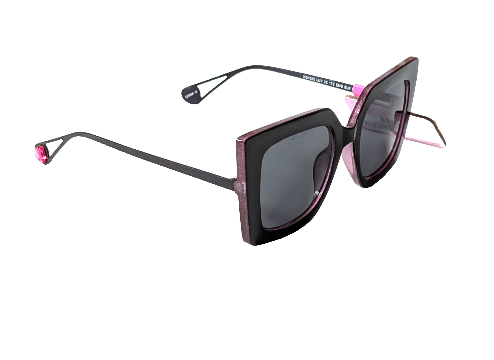 Luv Betsey Sunglasses LUV 23 172 EMB BLK Oversize Black, Purple / Heart Stone