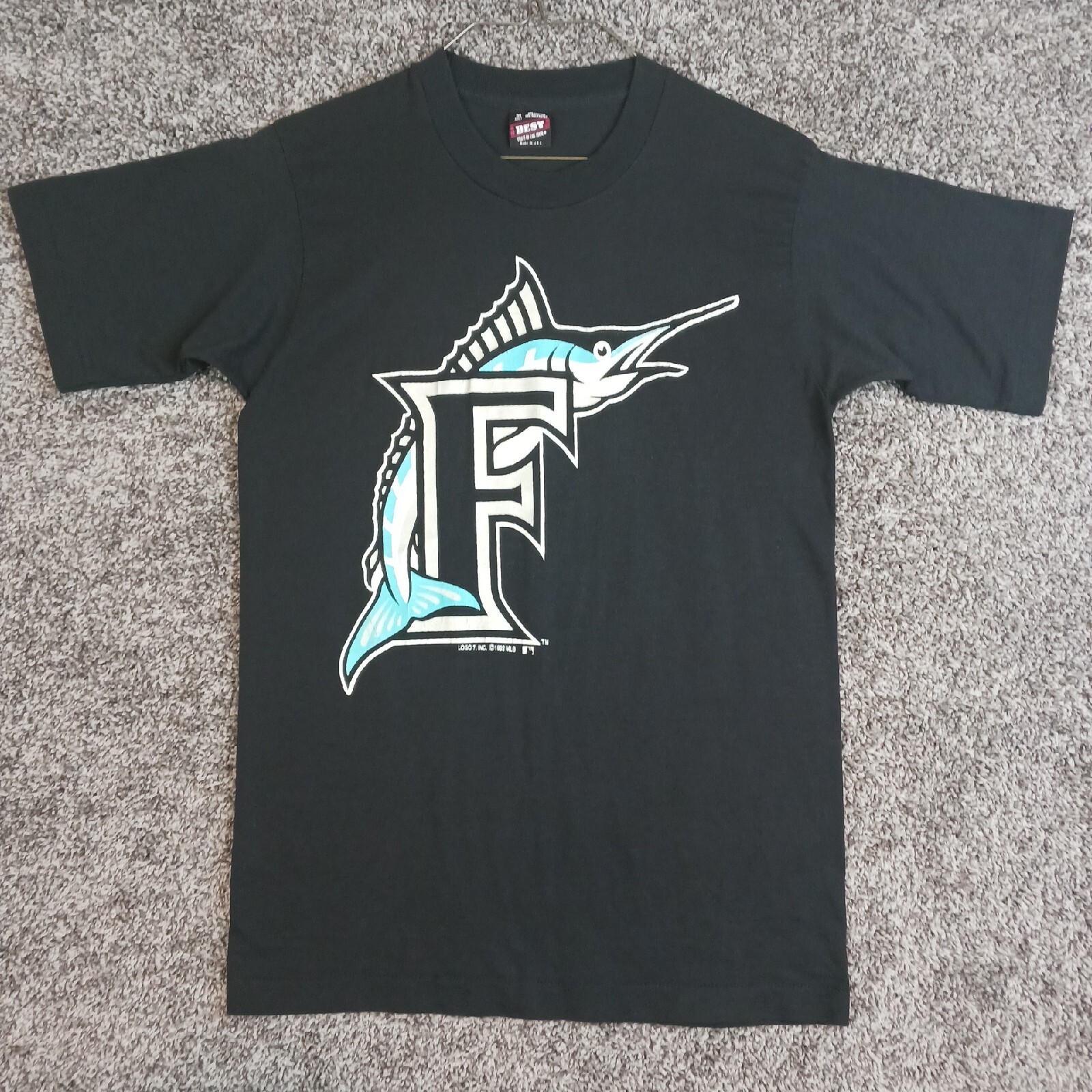 VINTAGE Florida Marlins Shirt Medium Black Single Stitch 1992 Made In USA Logo 7