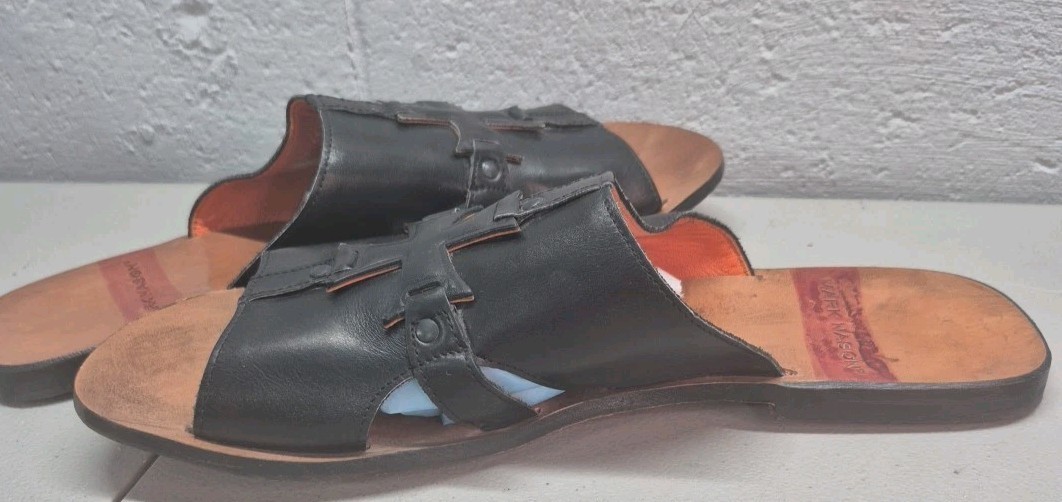 Vintage Mark Nason Slide Black Sandals Rock Never Dies Size 13 Made In Italy EUC