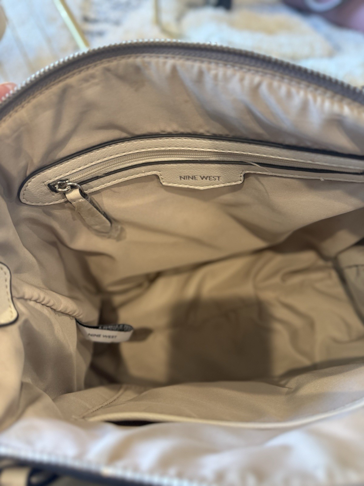 Nine West Colorblock Satchel Top Handle Pink/Gray/Beige Zip, Bag Charm