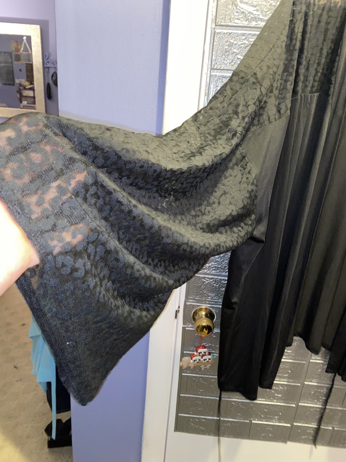 Cacique Lane Bryant PLUS 5x 6x 7x 34/36 Black Satin Leopard Mesh Kimono MidRobe