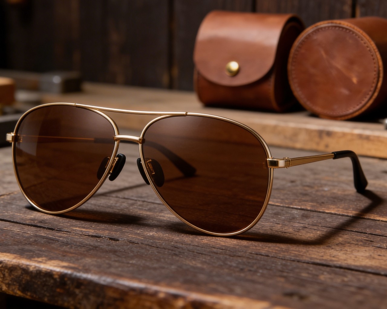 Aviator Sunglasses Gold Frame Brown Lens UV400 Polarized Men Women Classic