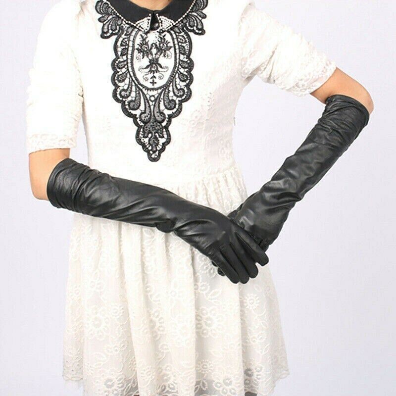 Gloves Evening Party Elbow Warm Women Winter Ladies Long Soft Lined PU Leather