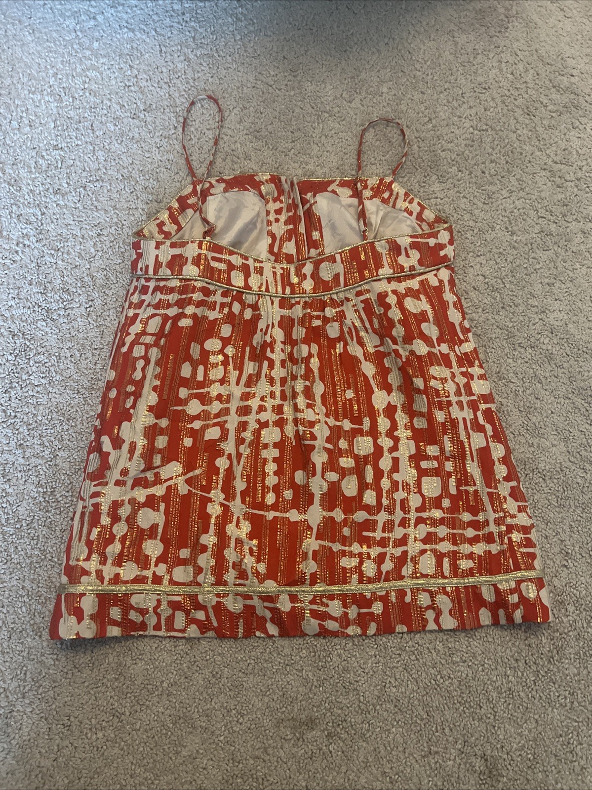 Shoshanna Silk Spaghetti Strap Button Tunic Cami Y2K Size 4. Orange Ivory Gold.