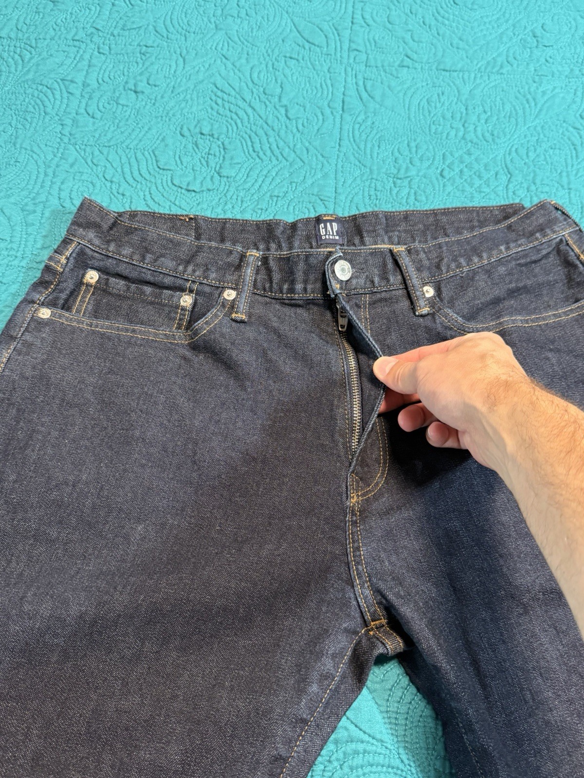 GAP Denim Athletic Jeans Men 34×36 Dark Wash Straight Leg Stretch Blue