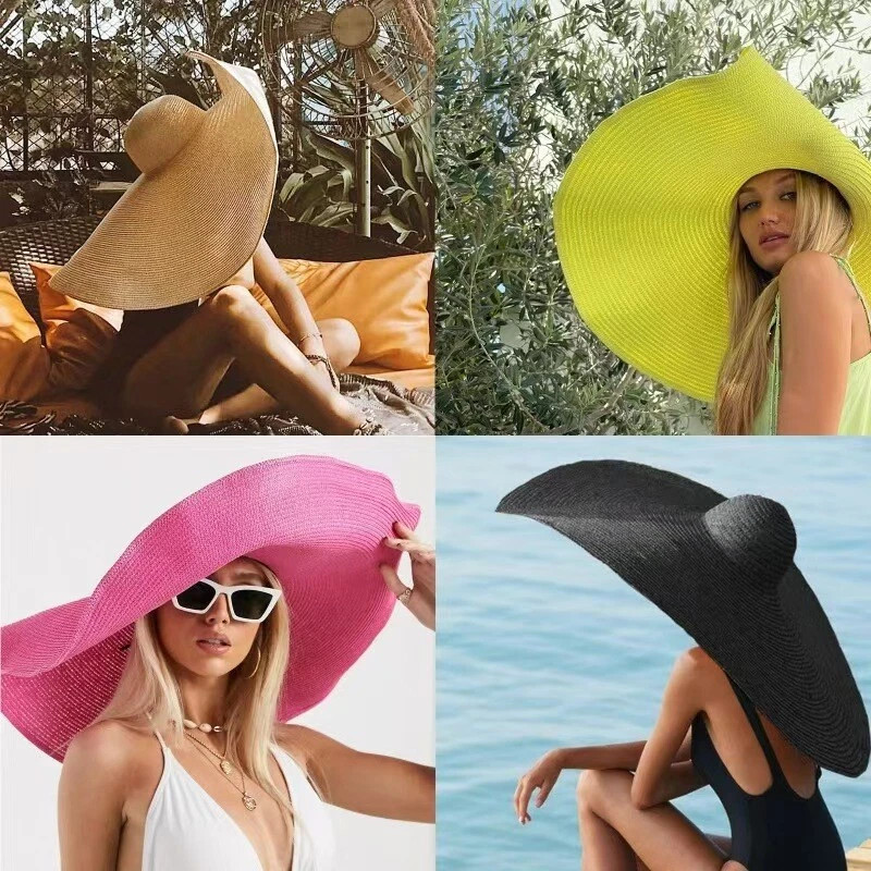 25CMBig hat brim Women’s Summer Floppy Folding Wide Brim Cap Sun Straw Beach Hat
