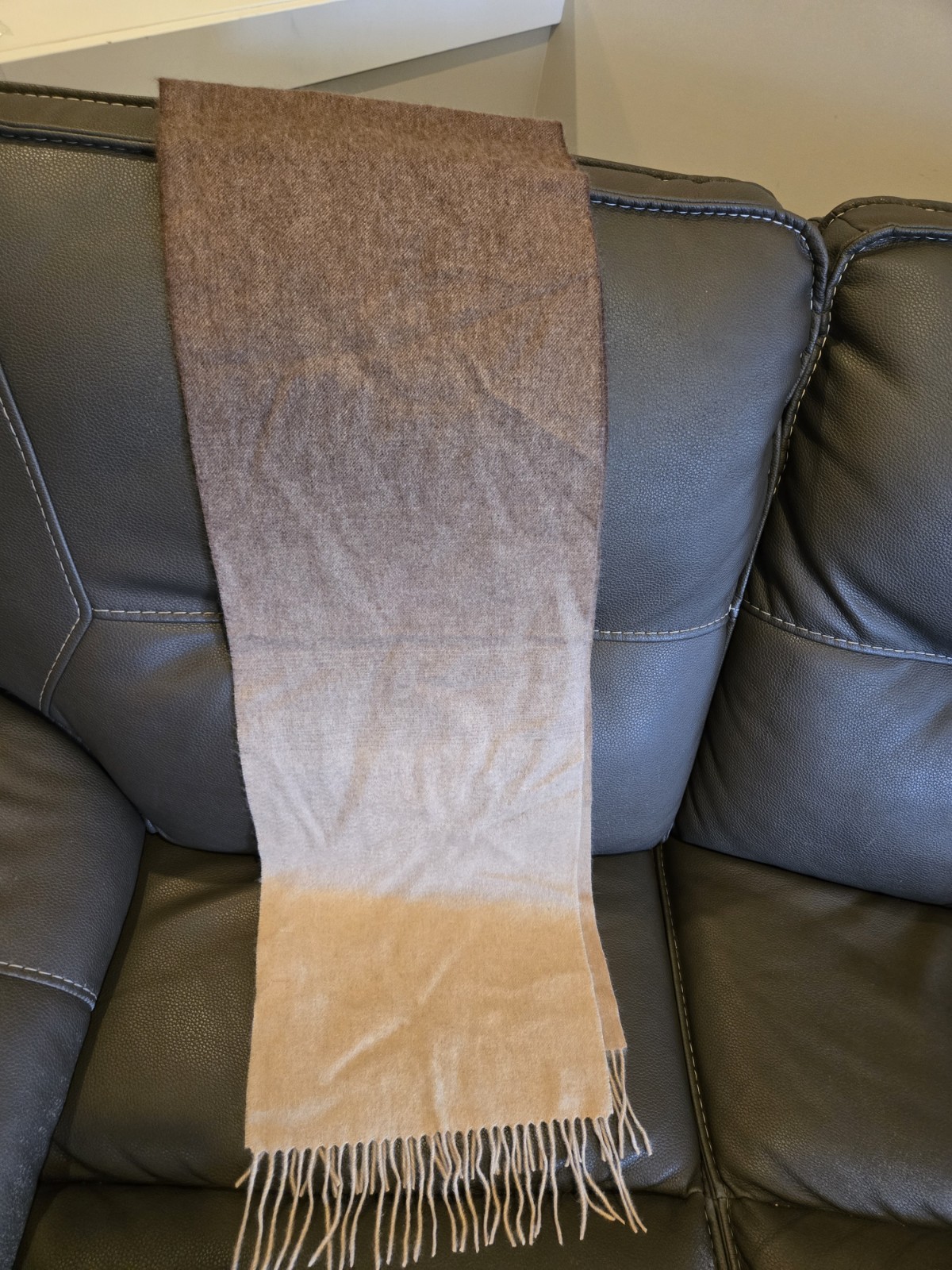 LA SEINE 100% CASHMERE SCARF Brown Ombre 75” X 12”