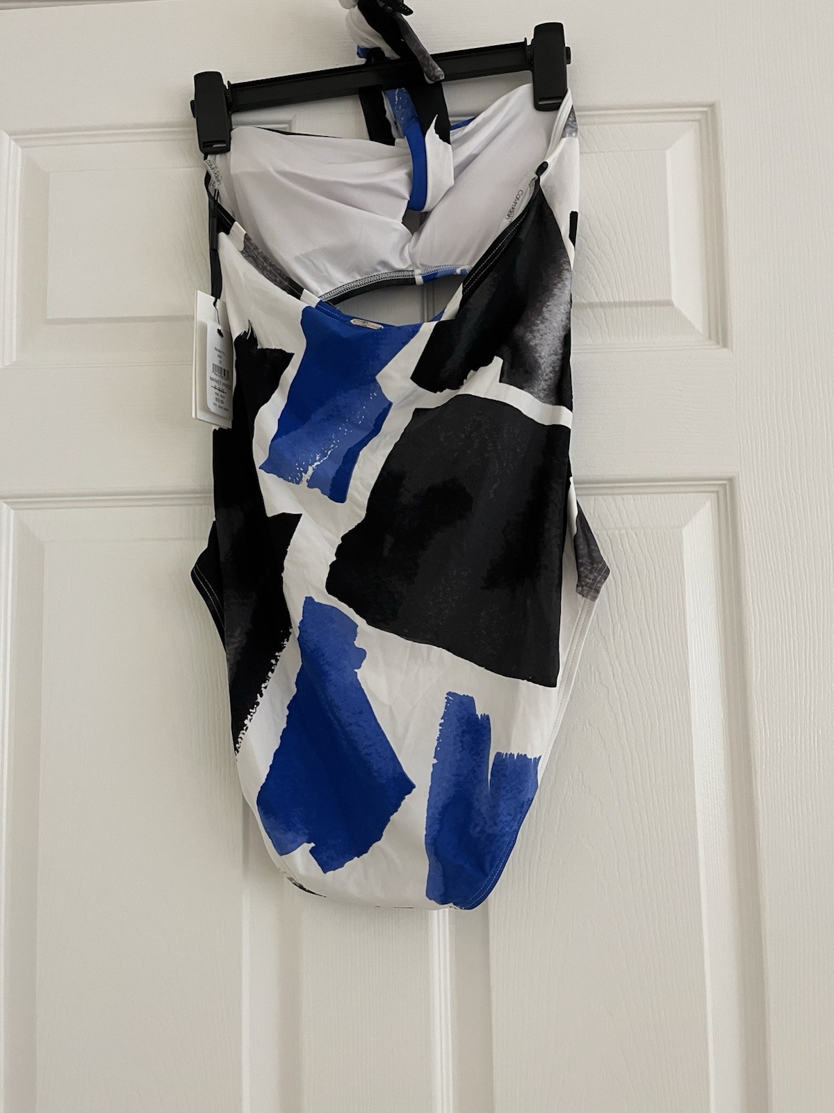 Calvin Klein Women’s One-Piece Swimsuit 14 Halter Cut-Out Abstract Blue/Black