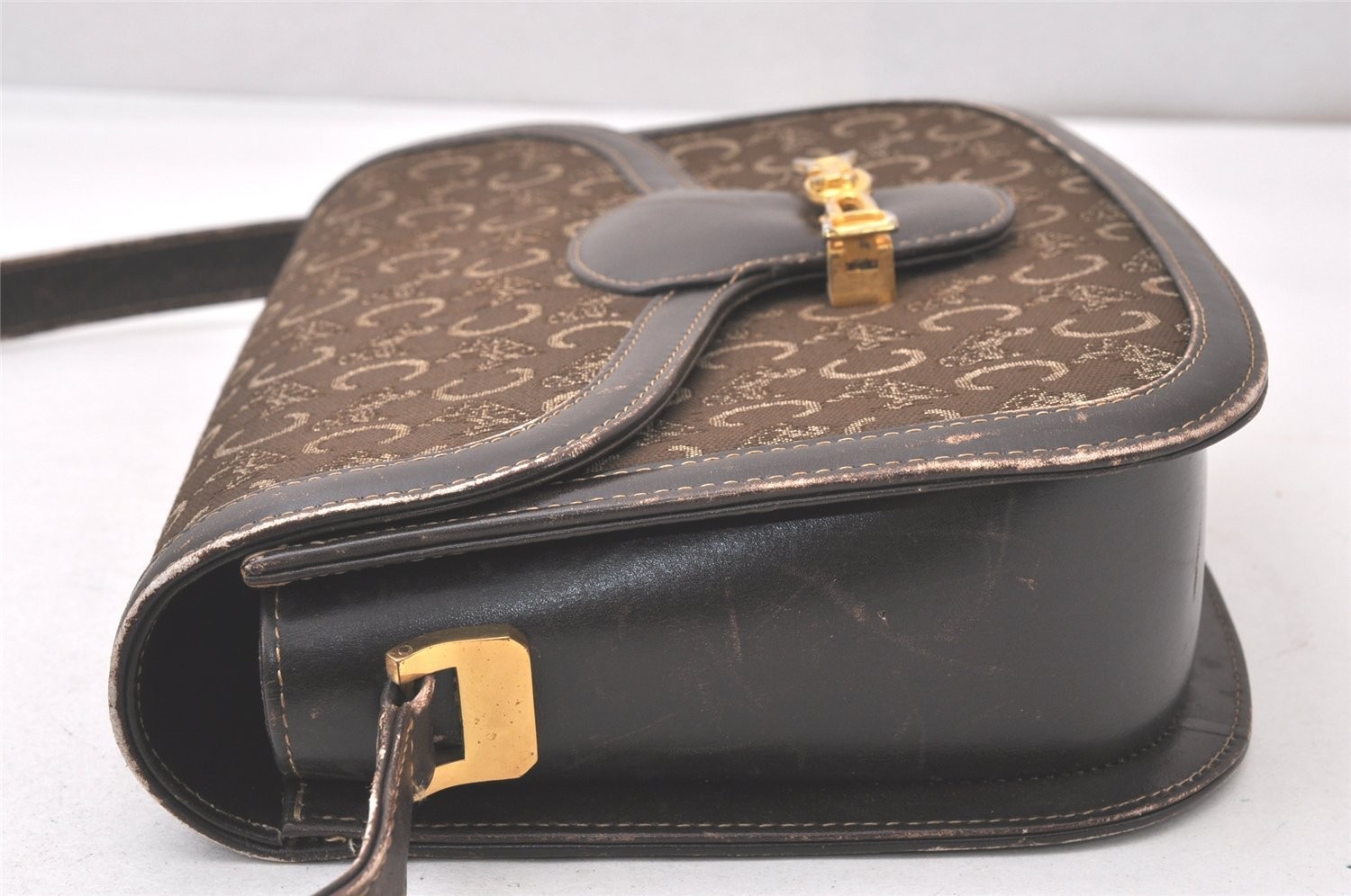 Authentic CELINE C Macadam Carriage Shoulder Bag Canvas Leather Brown 543AA