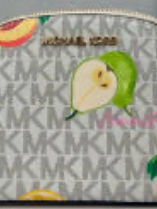 NWT Michael Kors Small, Beige Logo Cosmetic Pouch-Pink/Green/Yellow Fruit Print