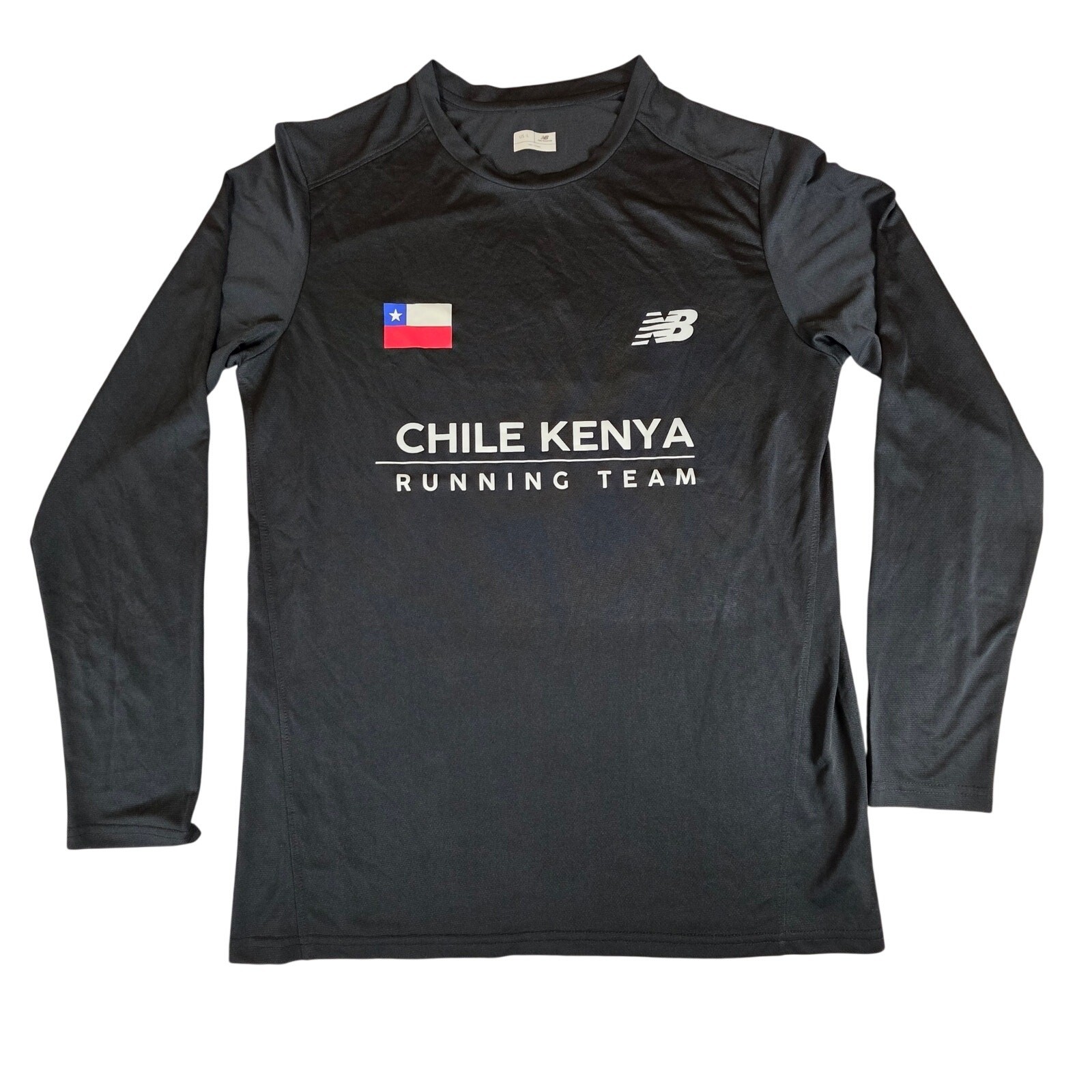 New Balance Chile Kenya Running Team Shirt Mens L Black LS Performance Tech