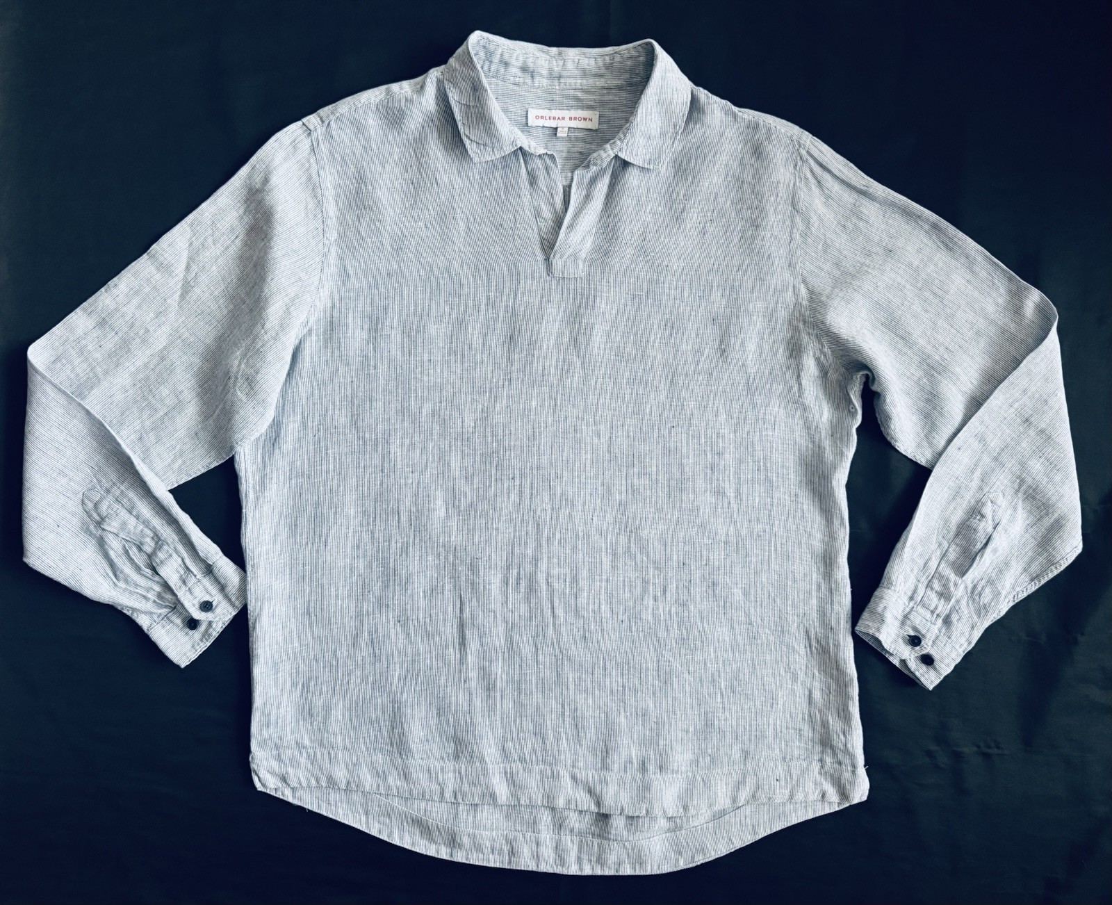 Orlebar Brown size XL long sleeve linen top polo blue stripes Portugal