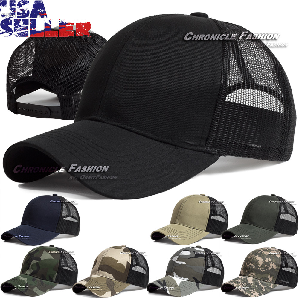 Plain Trucker Hat Mesh Back Snapback Baseball Cap Solid Visor Blank Caps Hats