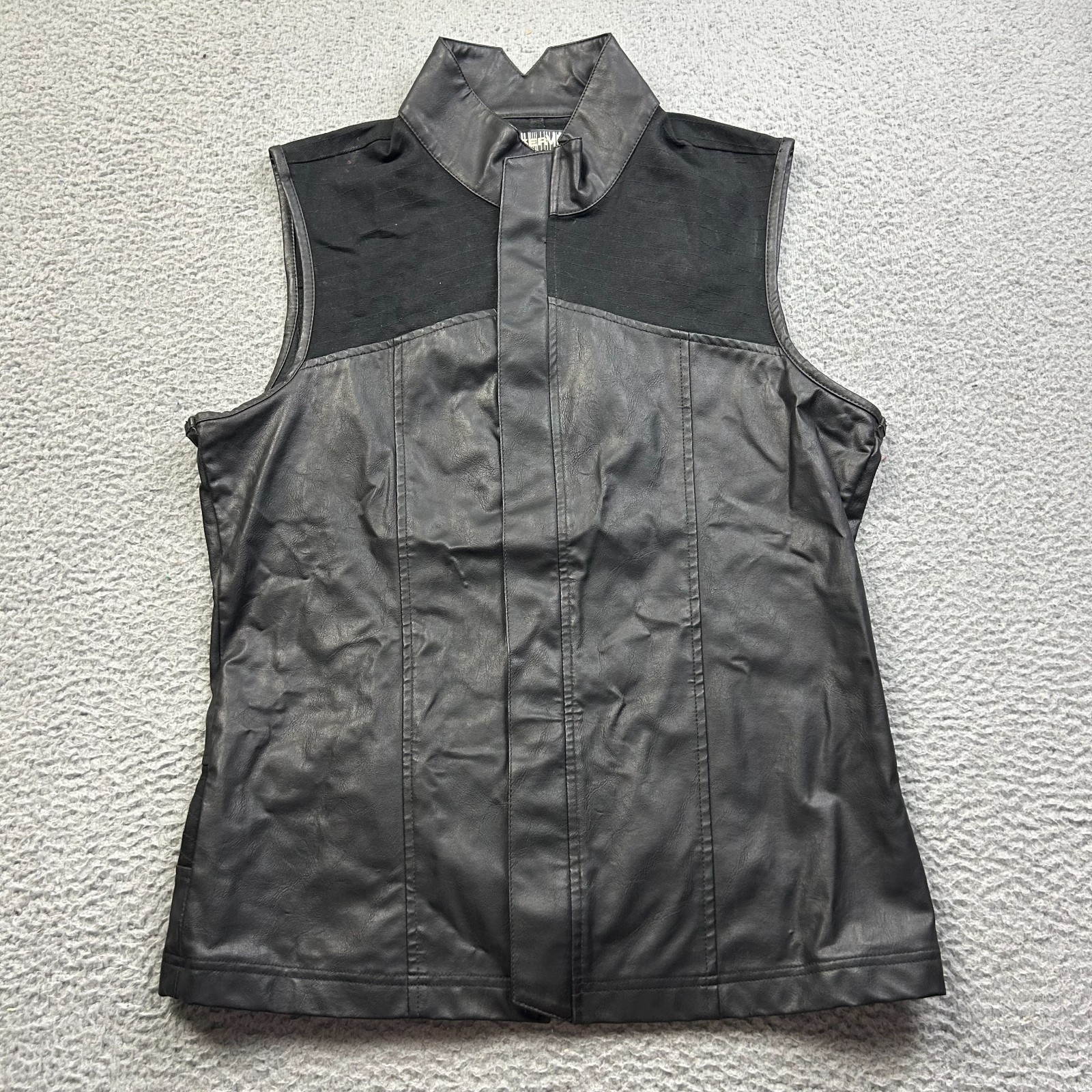VTG Lip Service Vice Vest M38-122 Faux Leather Mesh Black Goth Y2K Mens Large