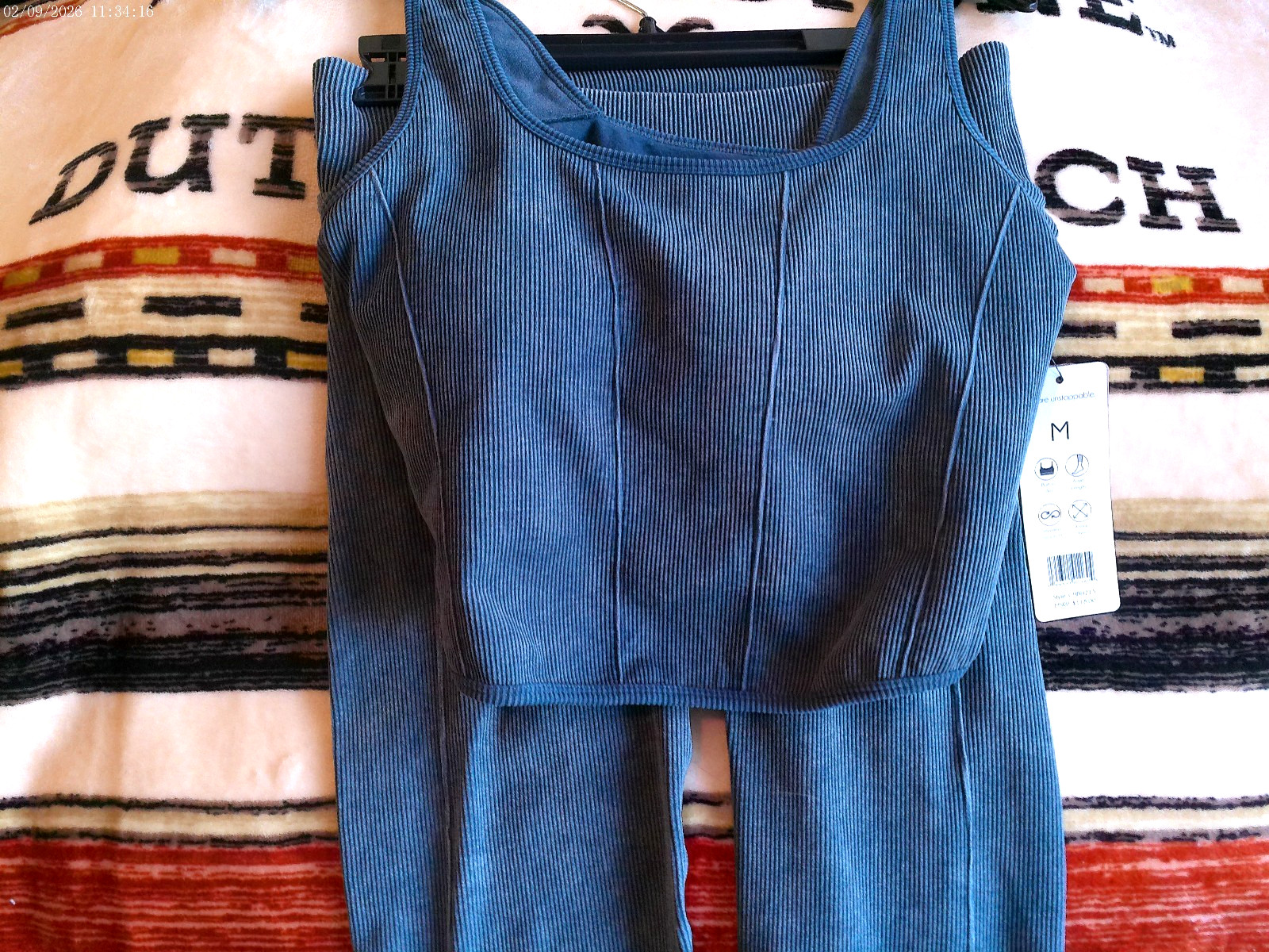 HARMONY BALANCE MEDIUM TWO PIECE SPORTS BRA + LEGGINGS BLUE ANKLE SEAMLESS $118