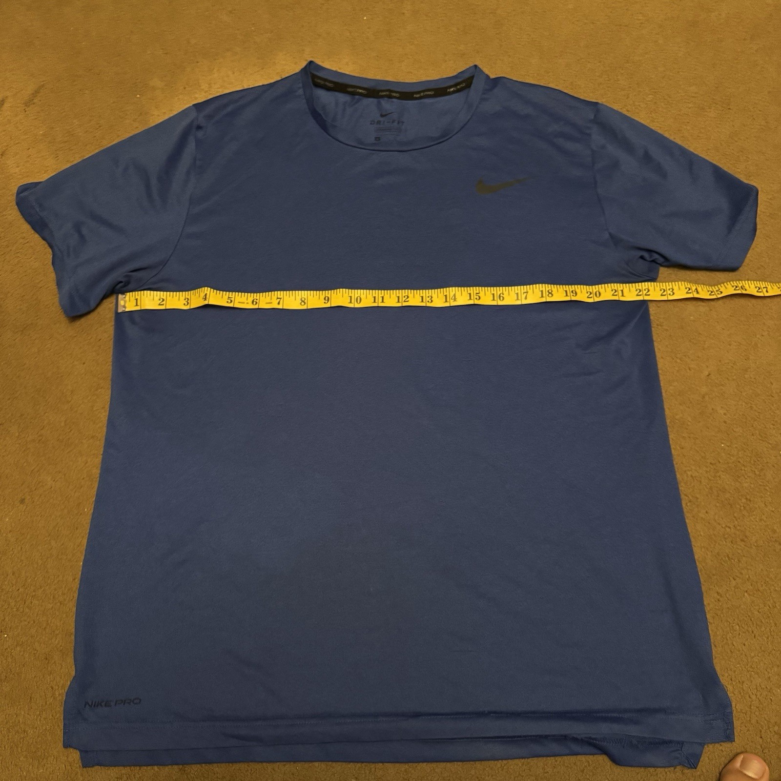Nike Pro Dri-FIT Men’s L Blue Solid Logo Crew Neck Moisture Wicking Tee
