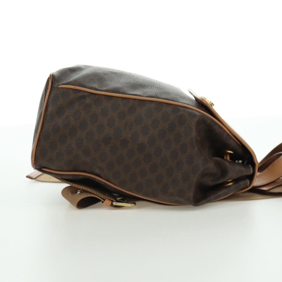 CELINE Macadam Canvas Backpack PVC Leather Brown Gold Auth am11186A