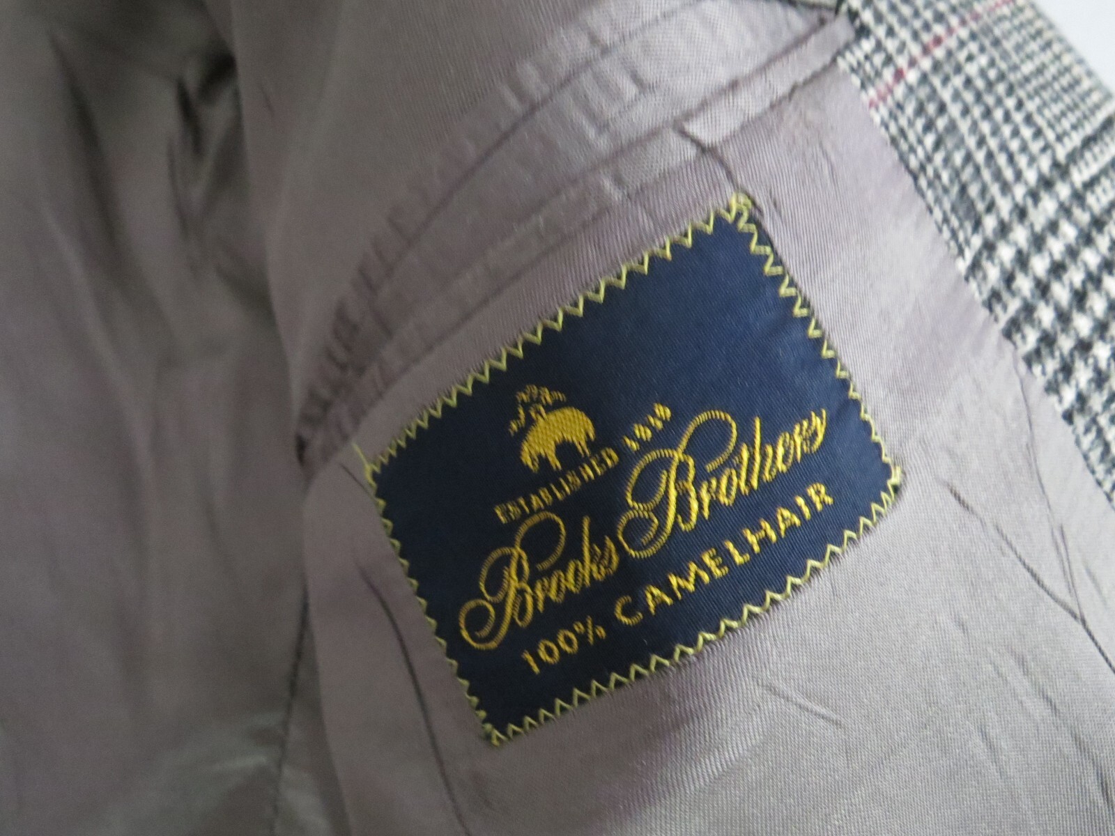 VTG Brooks Brothers EST 100% camel Hair hounds tooth check sport coat 42 L