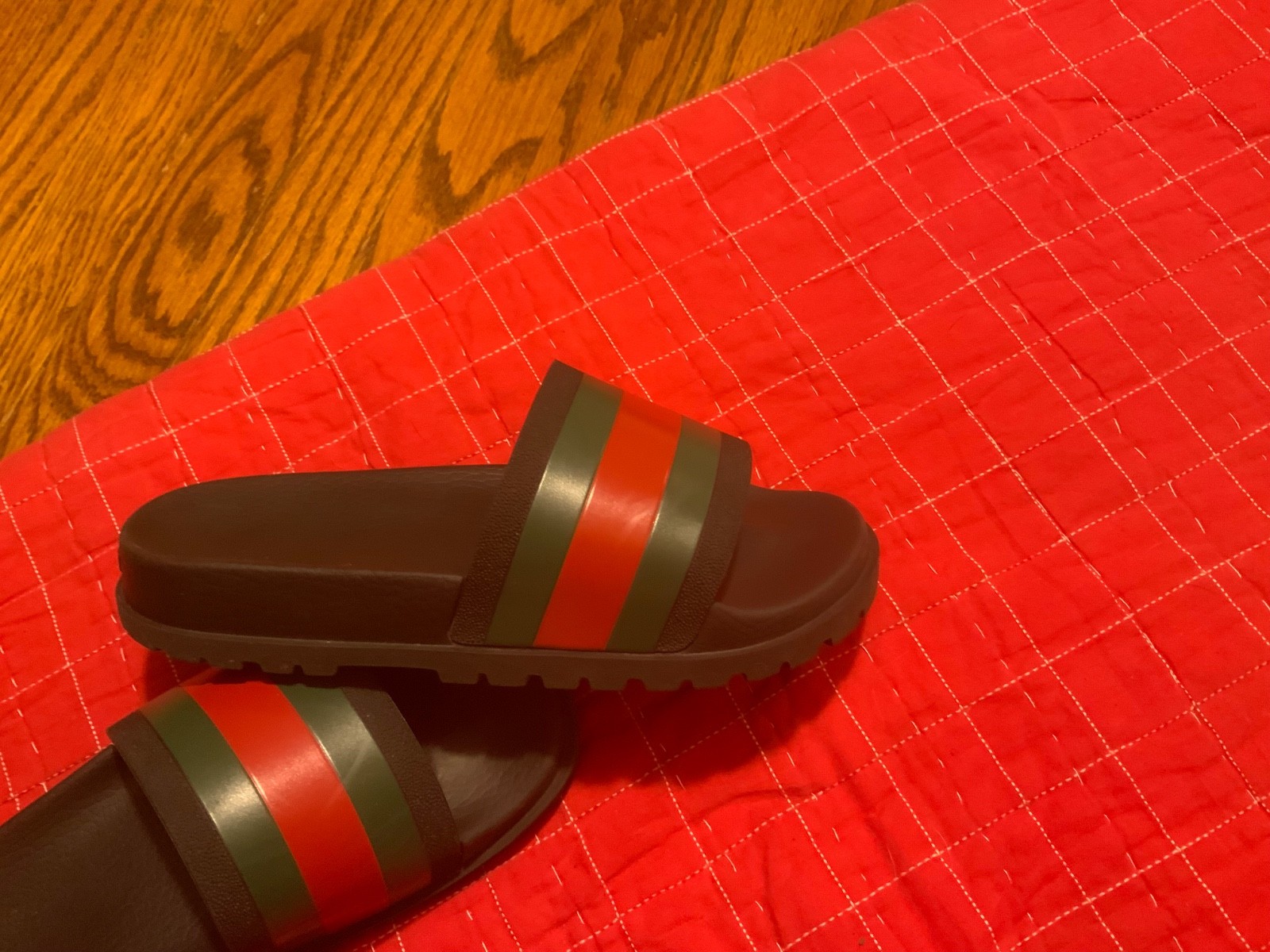 Gucci Signature Web Slide Sandals Black Red Green Leather Men’s Size 7/7.5