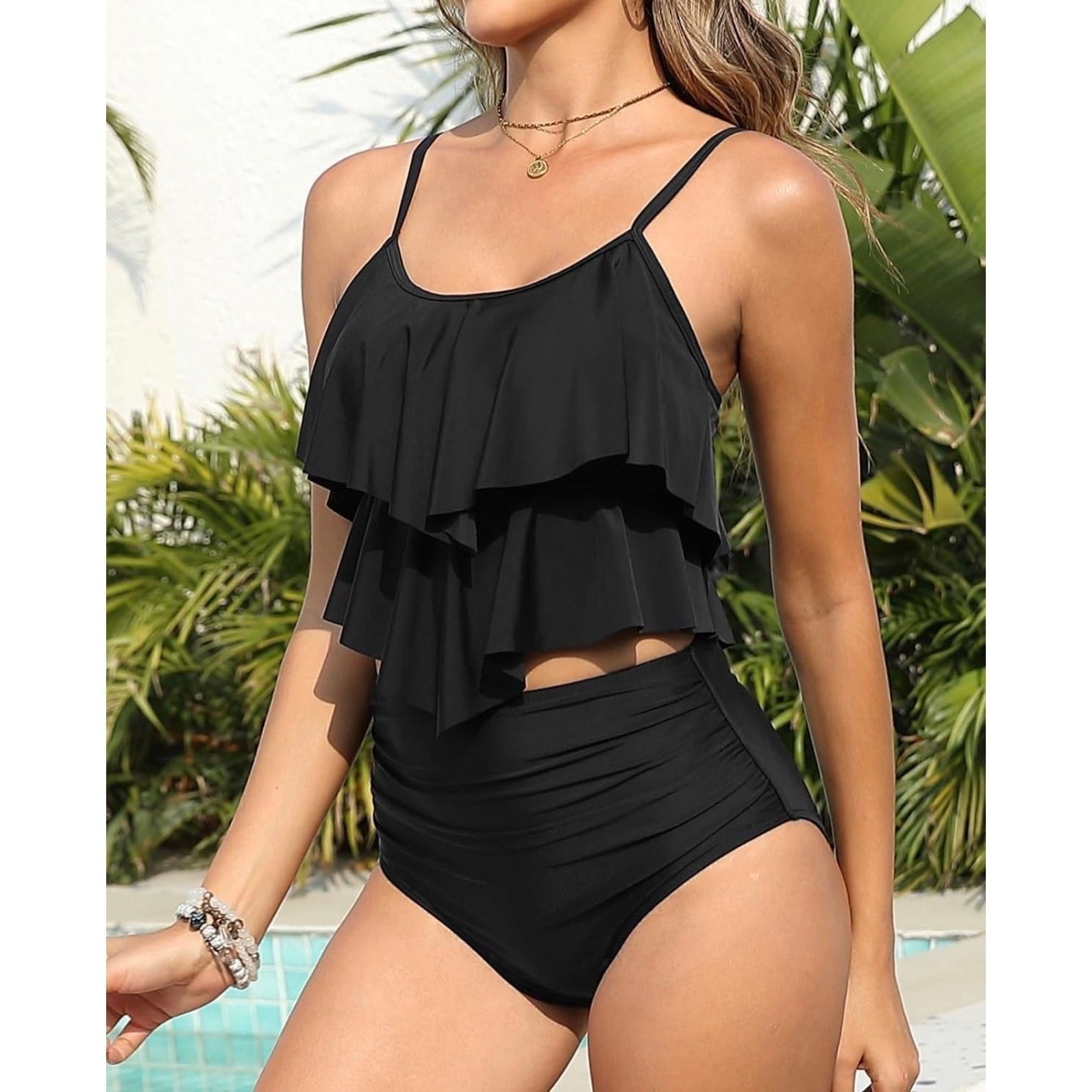 191.- Tankini Swimsuits for Women Two Piece Ruffle Tops with High Waisted