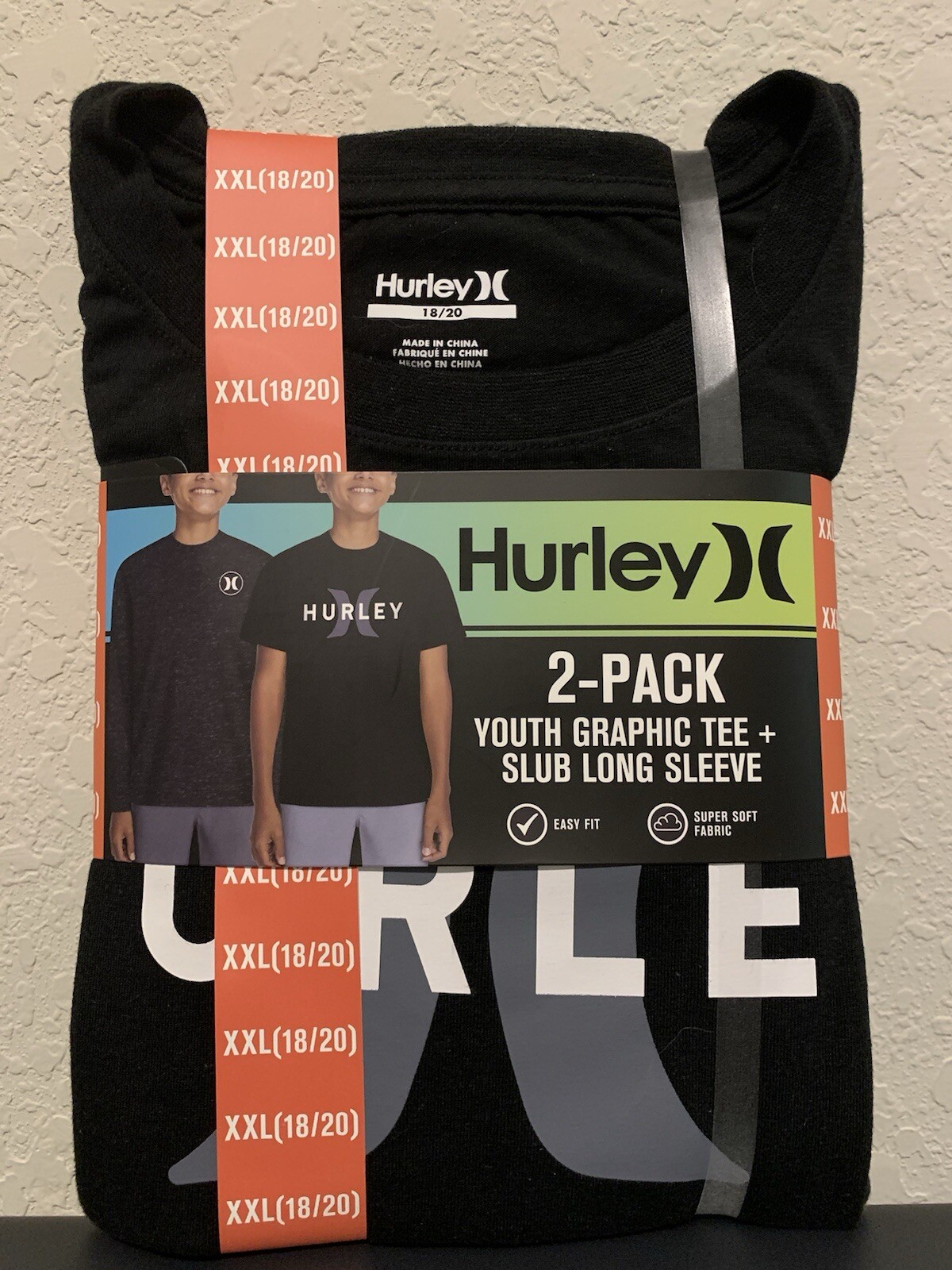Hurley 2 Pack Boys Teens Graphic Tee & Slub Long Sleeve Size XXL 18/20 NWT