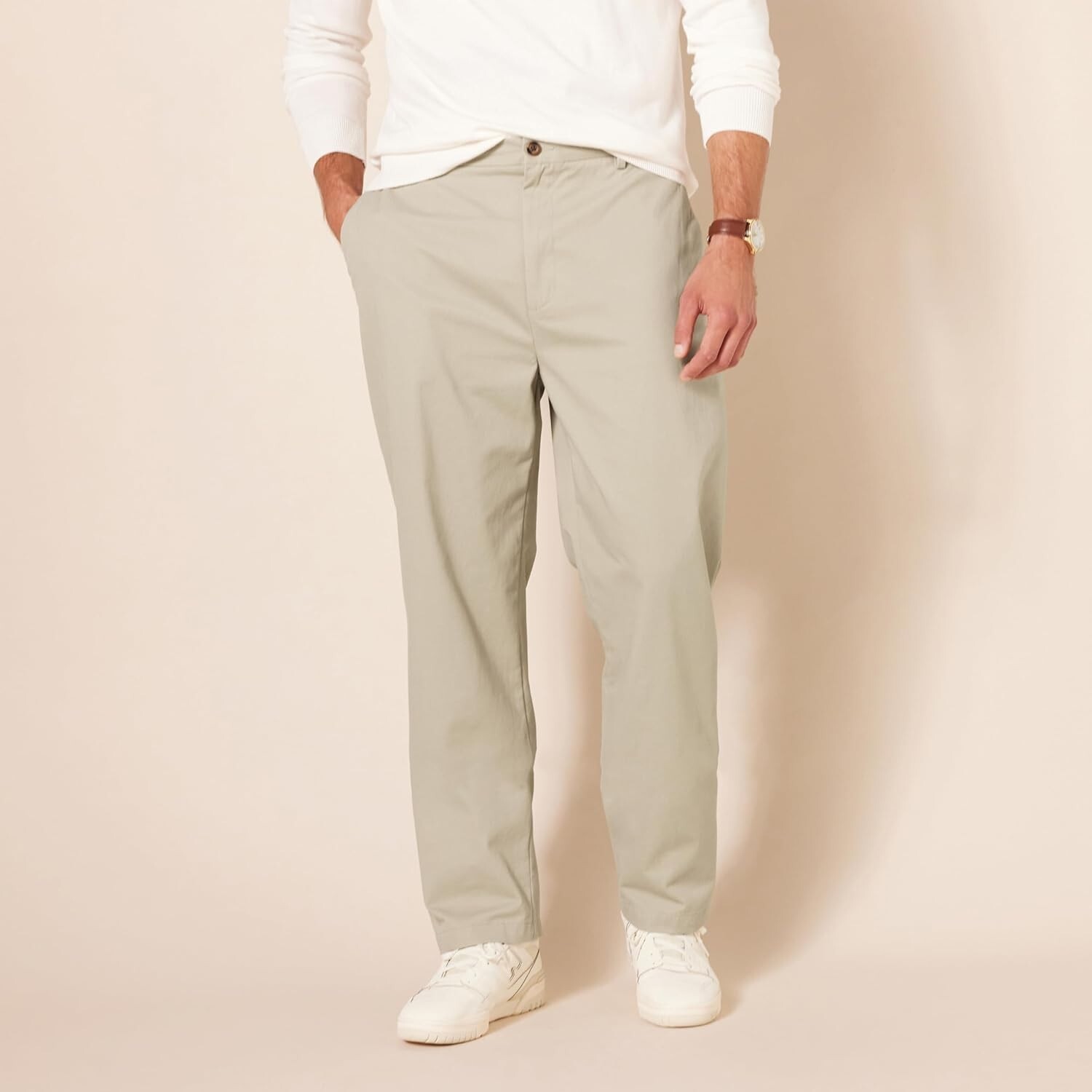 AMAZON ESSENTIALS Classic-Fit Wrinkle-Resist Flat-Front Chino Pant Khaki 30Wx29L
