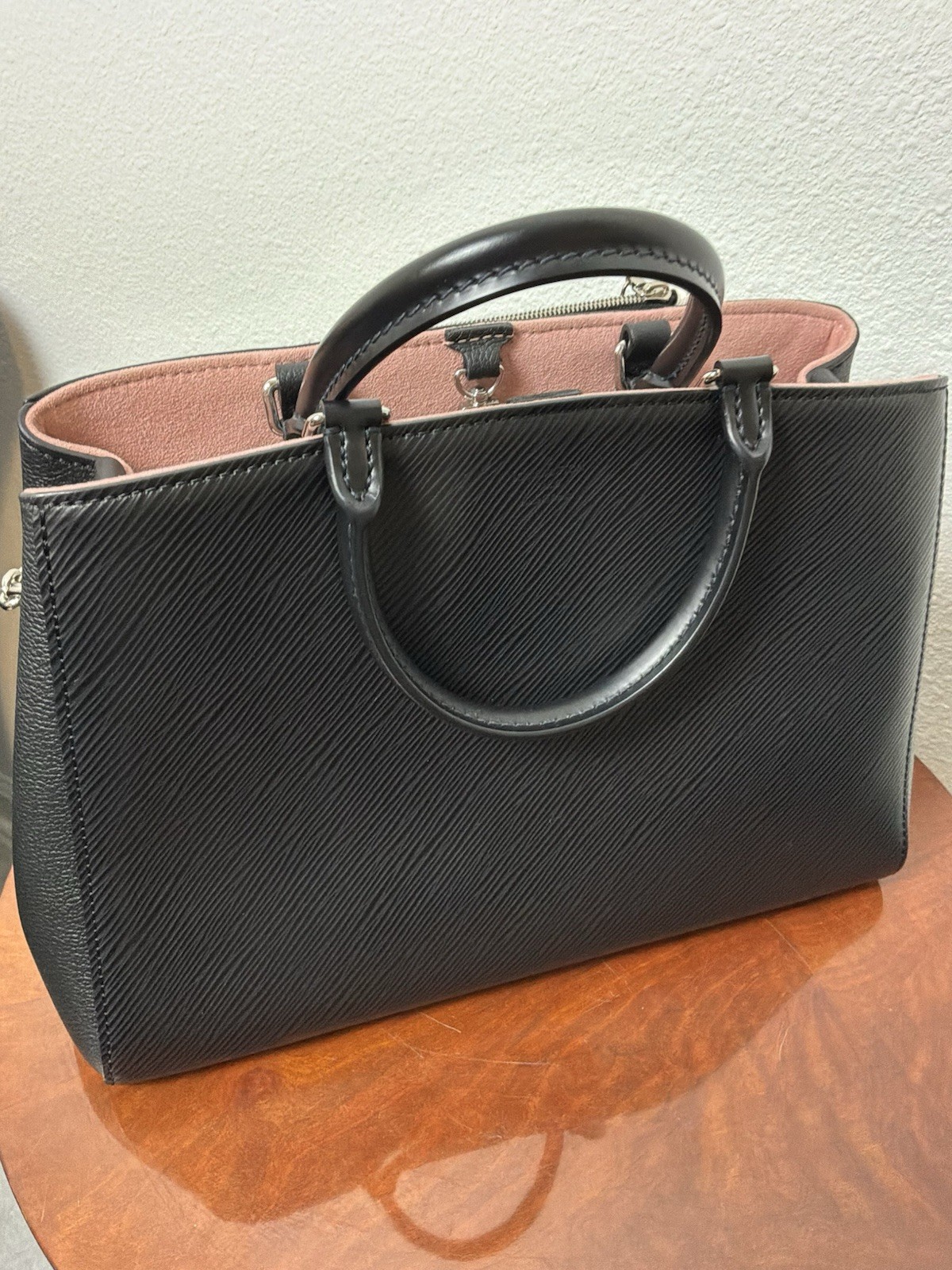 Louis Vuitton Monogram Satchel MM Top Handle Bag Black Zip w/ Strap Silver
