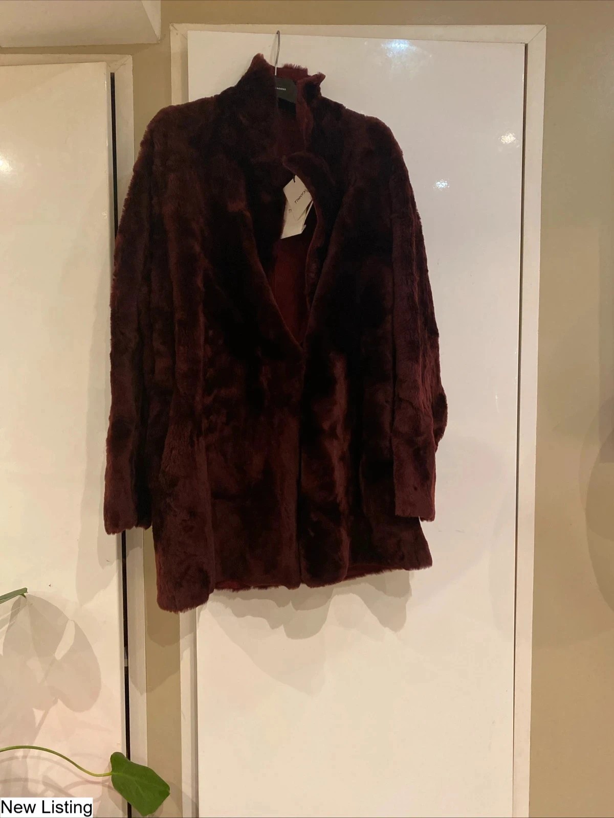 Theory Clarene reversible sheepskin short fur jacket M in claret red NEW #demure