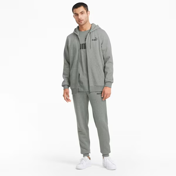 PUMA Men’s Essentials+ Embroidery Full Zip Fleece Hoodie | Medium Gray Heather