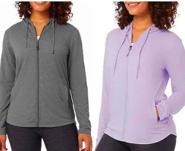 2-pk 32 Degrees Lightweight Full Zip UPF Lightweight Stretch Hoodie Gray Purple