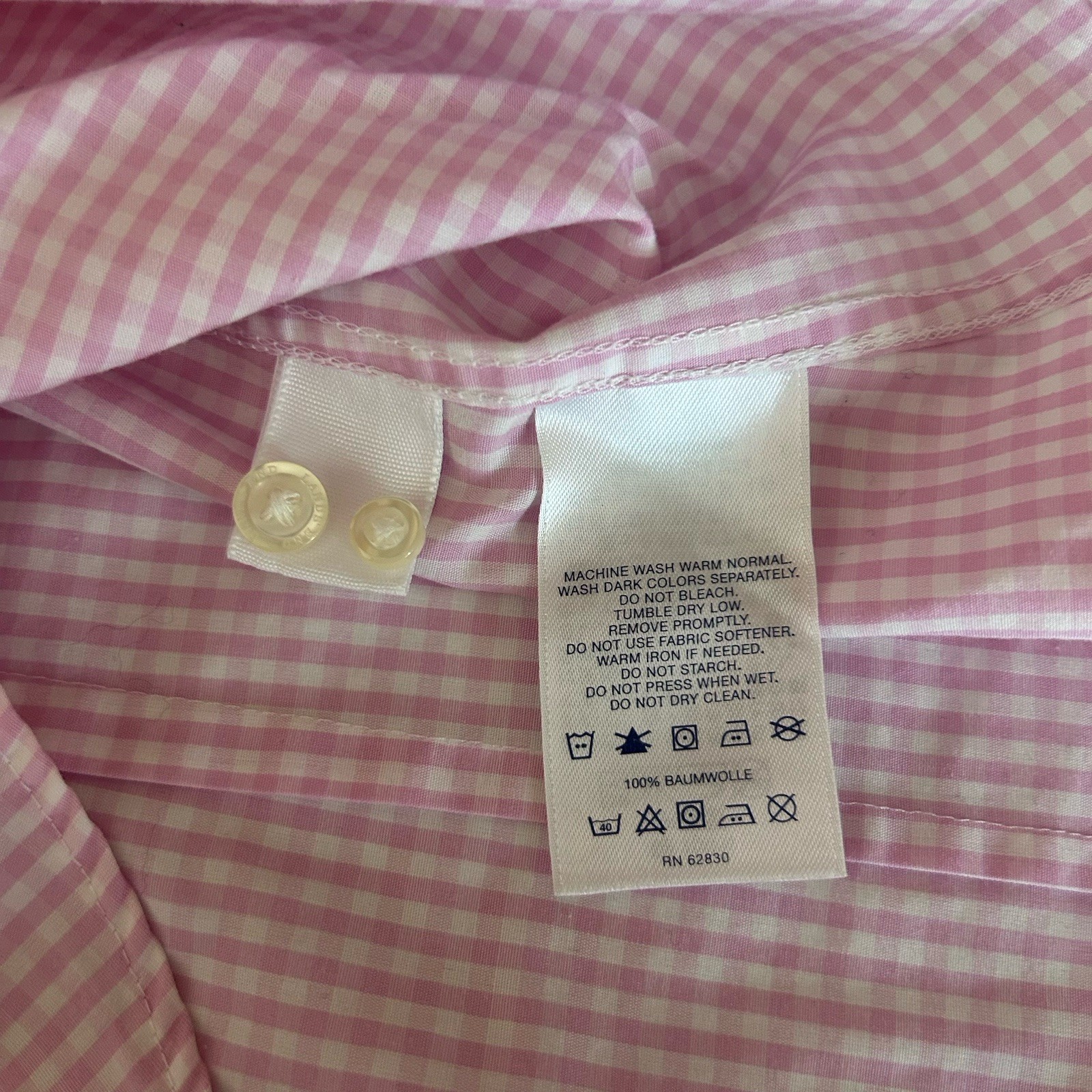 Lands End Womens 10P Button Front Shirt Pink White Gingham Check Supima