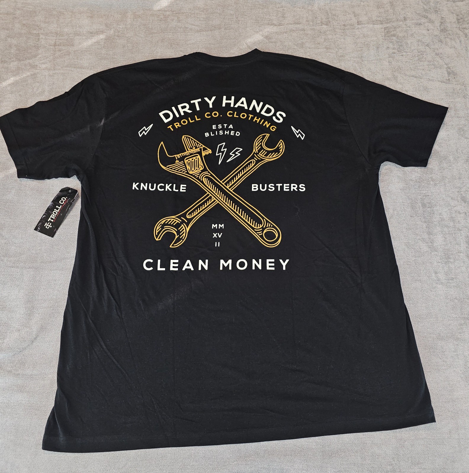 TROLL CO Dirty Hands Clean Money Twisted Wrenches Mens Black Short Sleeve 3XL