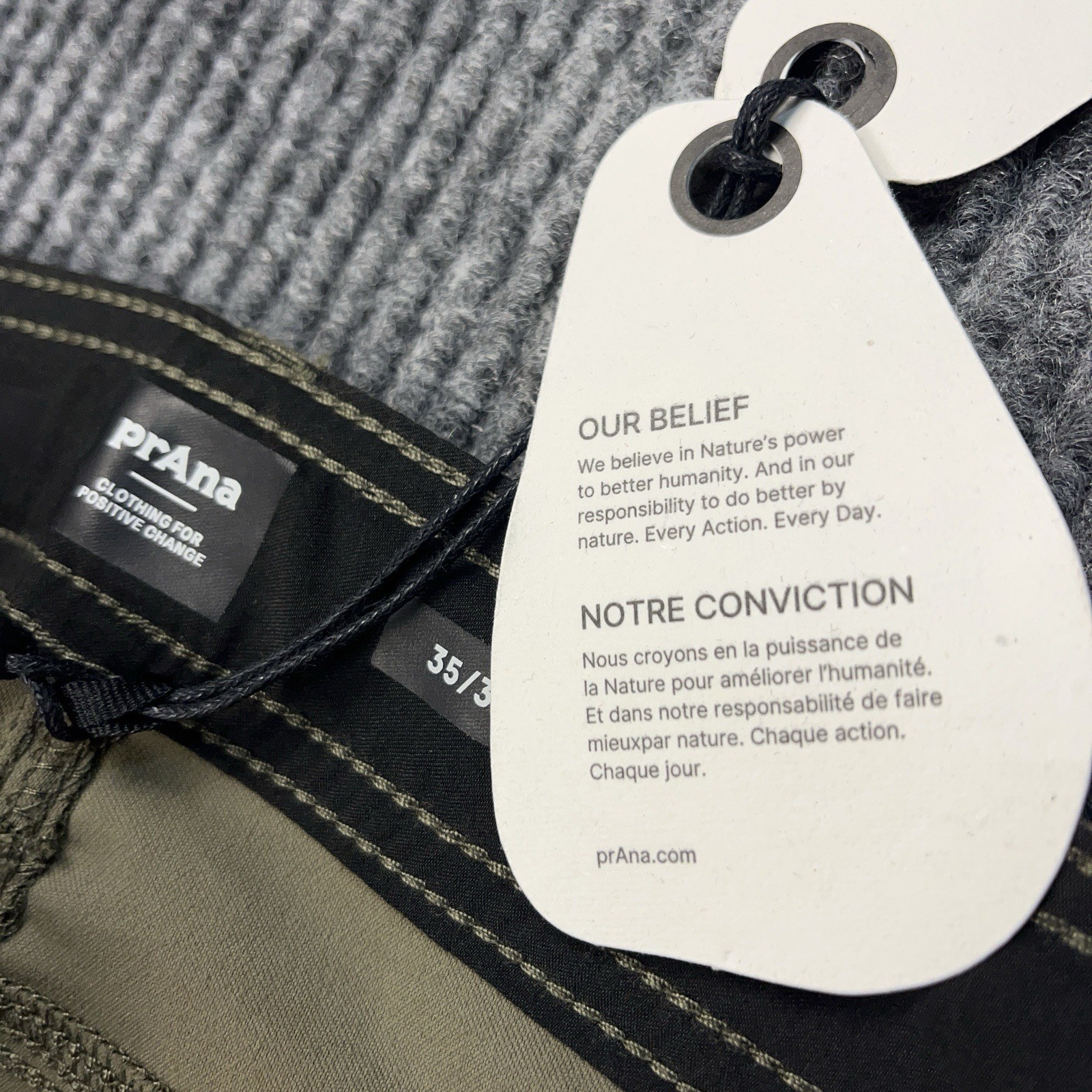 PrAna Stretch Zion Pant Green Men’s 35×32 Straight Fit Cargo Roll UP Olive NWT