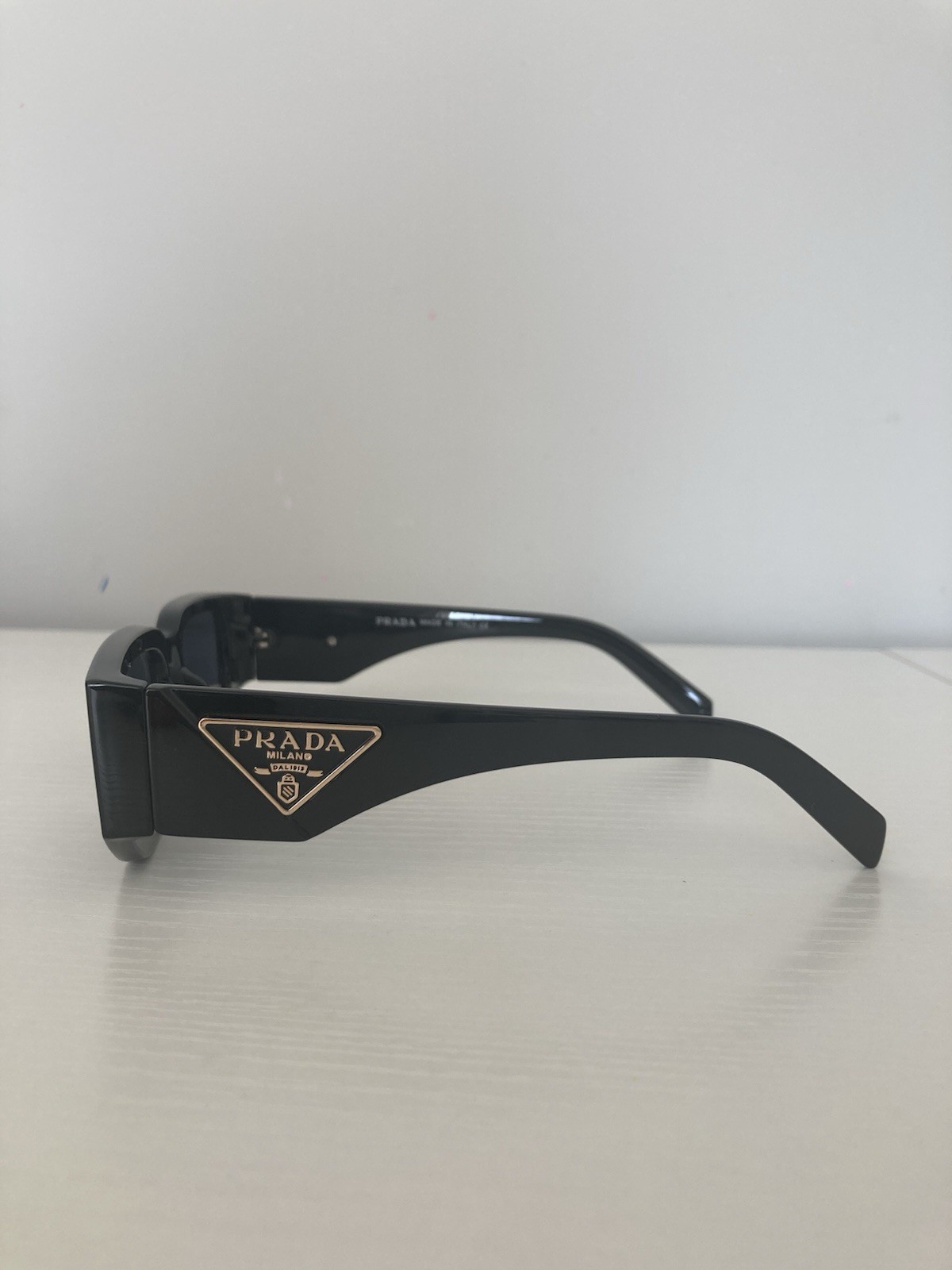 PRADA Milano Unisex Rectangle Sunglasses Black Plastic Frame Gray Tinted