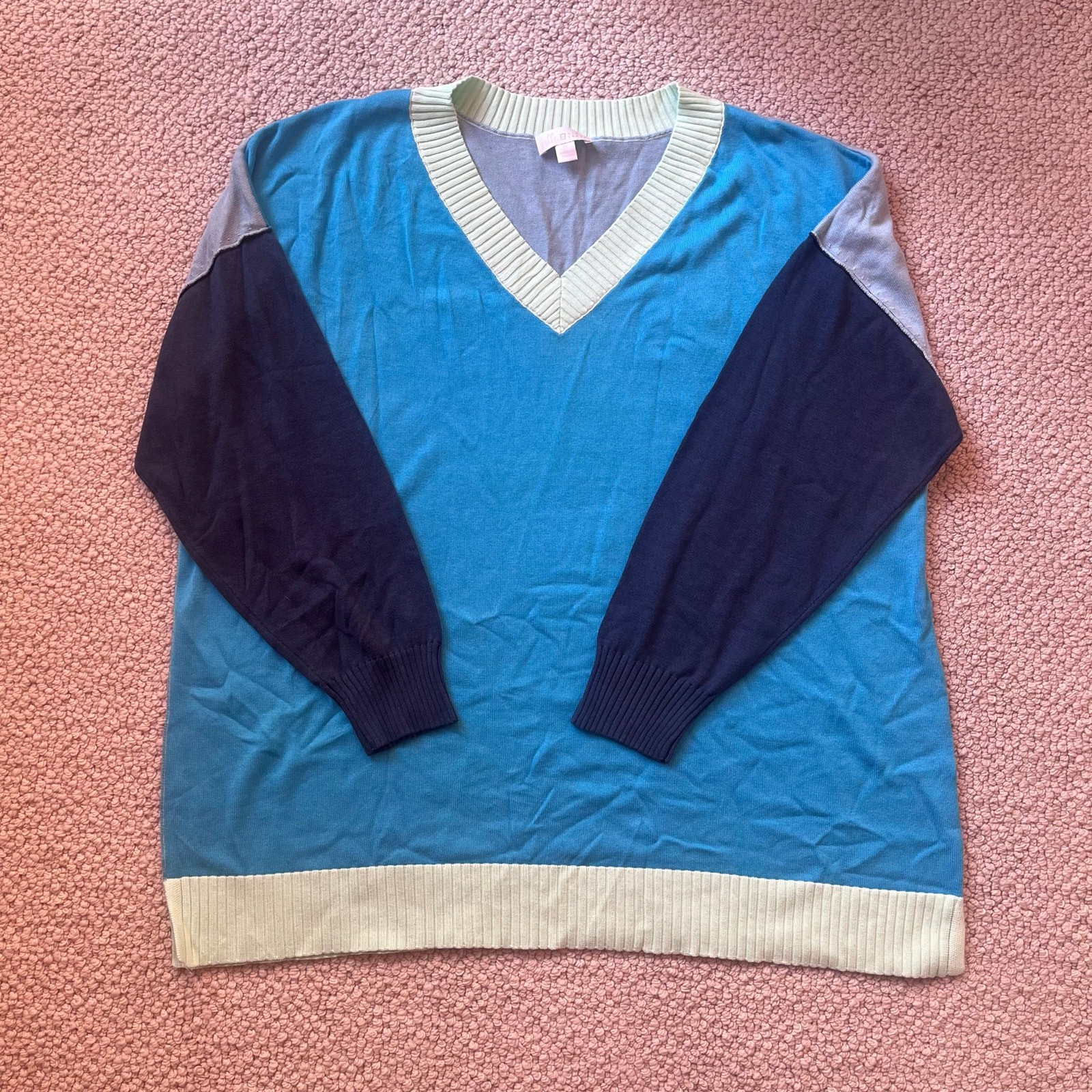 Belle by Kim Gravel Laguna Blue Pop of Color Color Block Sweater