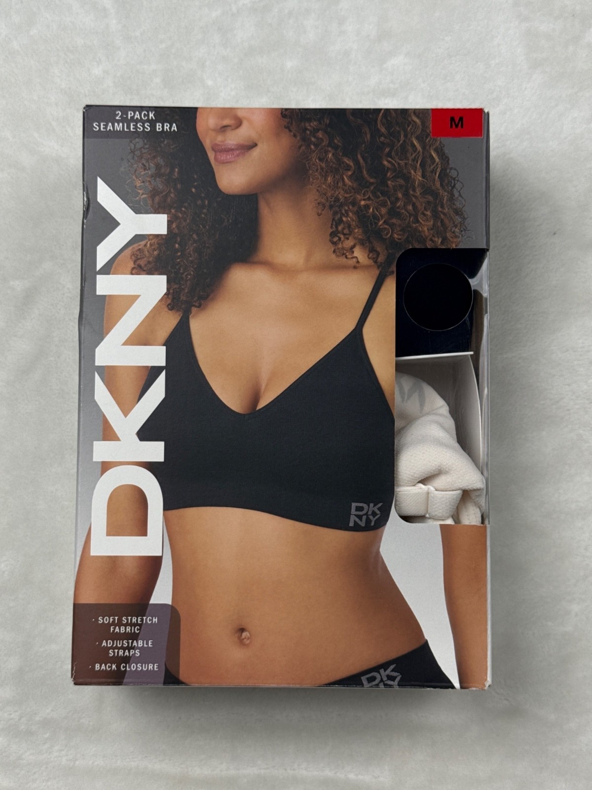 DKNY 2-Pack Seamless Bras Medium Adjustable Straps Soft Black/Ivory Women Size M