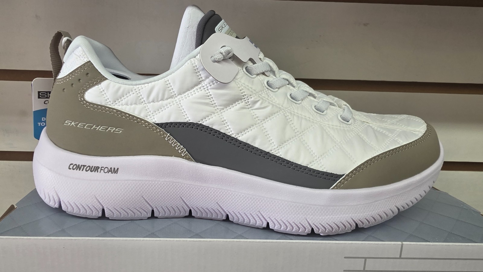 Skechers Shoes Men White Taupe Cozy Fit Memory Foam Comfort Casual Light 232644