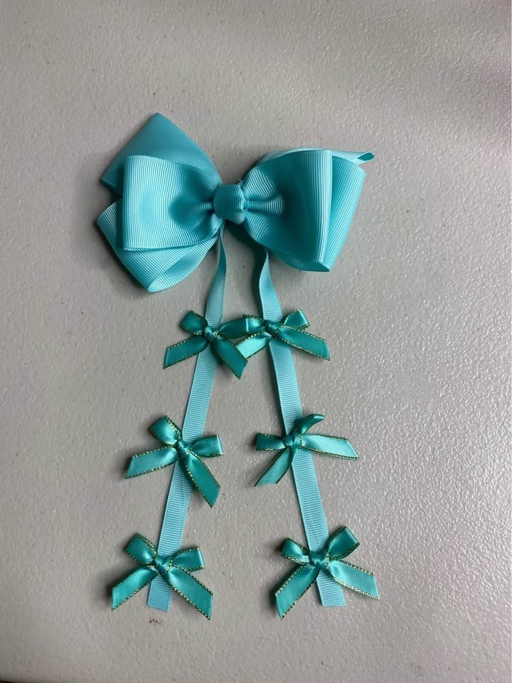 Tiffany Blue Gold Trim Bow Hair Clip – Cascading Ribbon Bow Hair Accessory Y2K