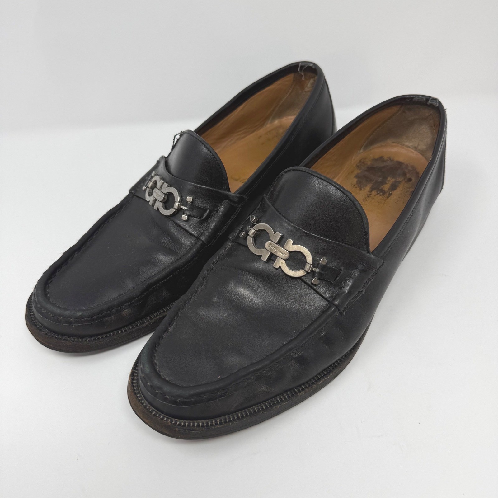 Salvatore Ferragamo Mens 11.5 Black Leather Gancini Bit Loafers FLAW