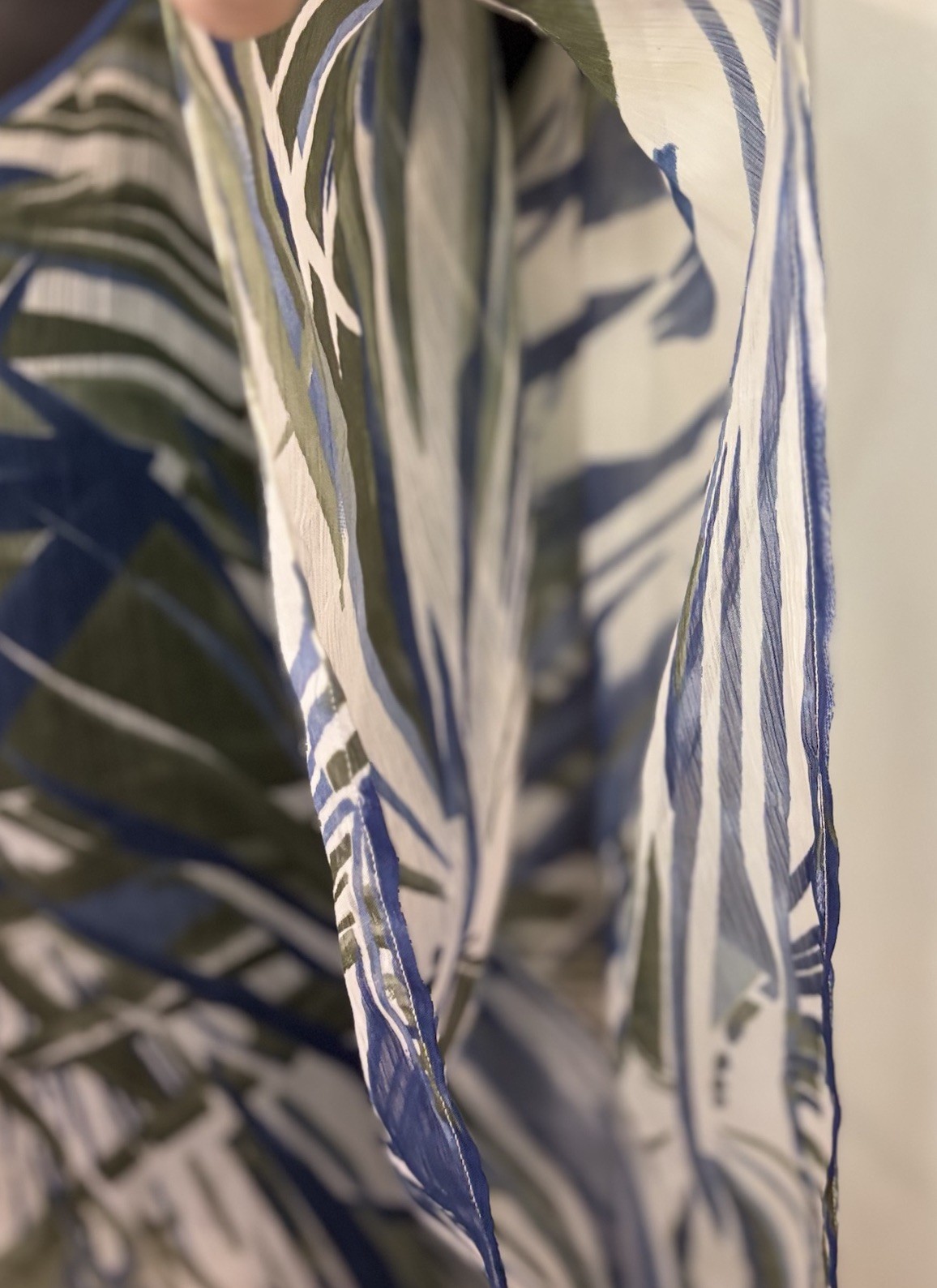 LOFT Tropical Palm Leaf Kimono Blouse Womens One Size Blue Green Sheer Cover Up