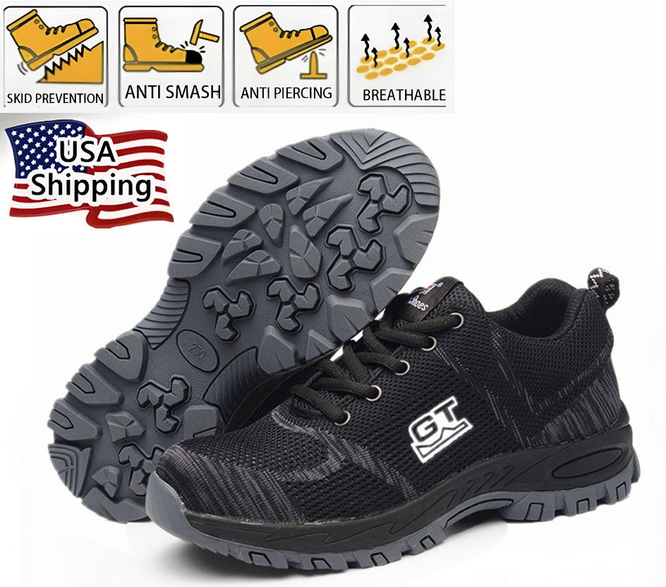 Men black Safety Work Shoes Steel Toe Boots Outdoor Sneakers