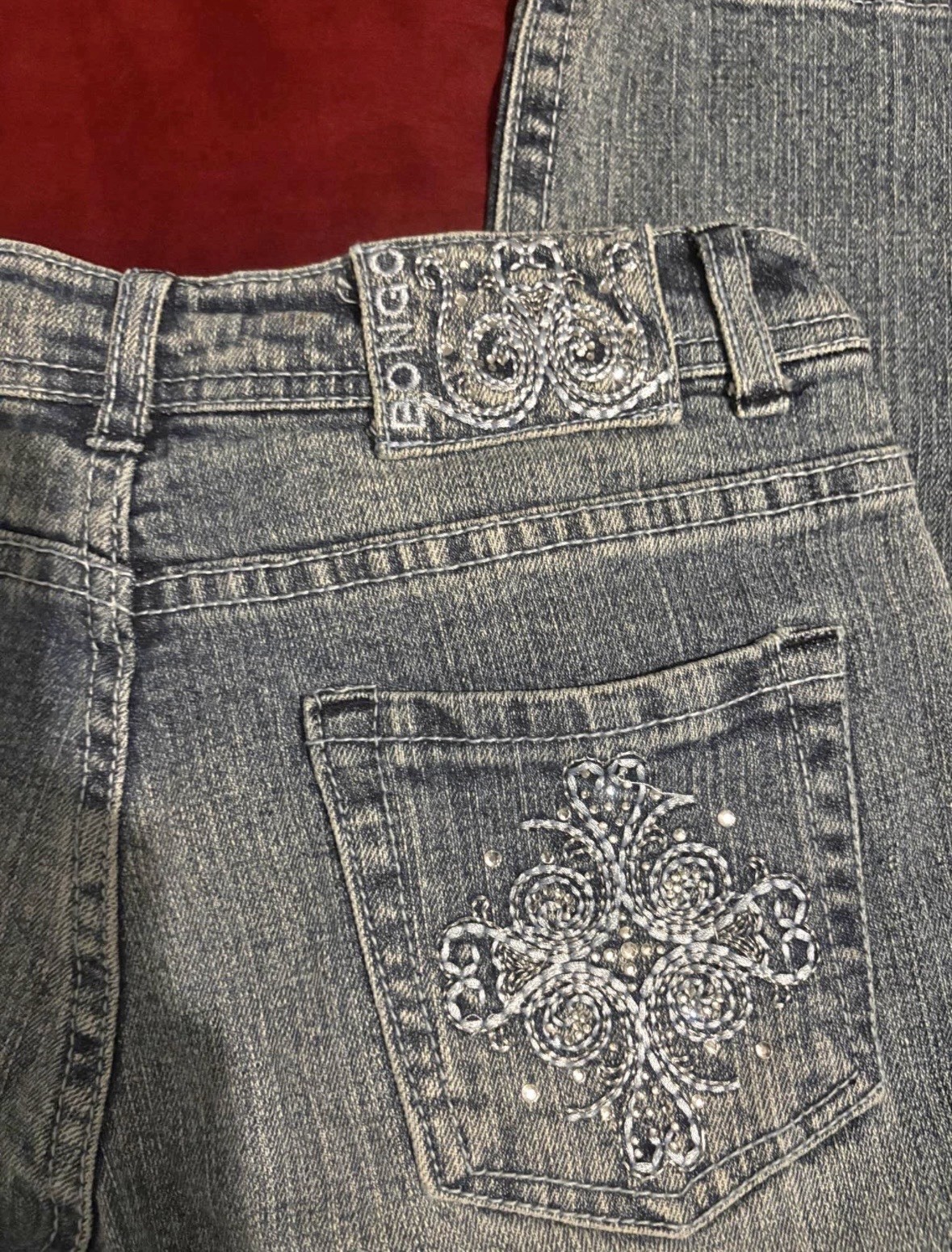 Bongo Women’s Bootcut Jeans Size S Blue Light Wash Denim Rhinestone 5-Pocket