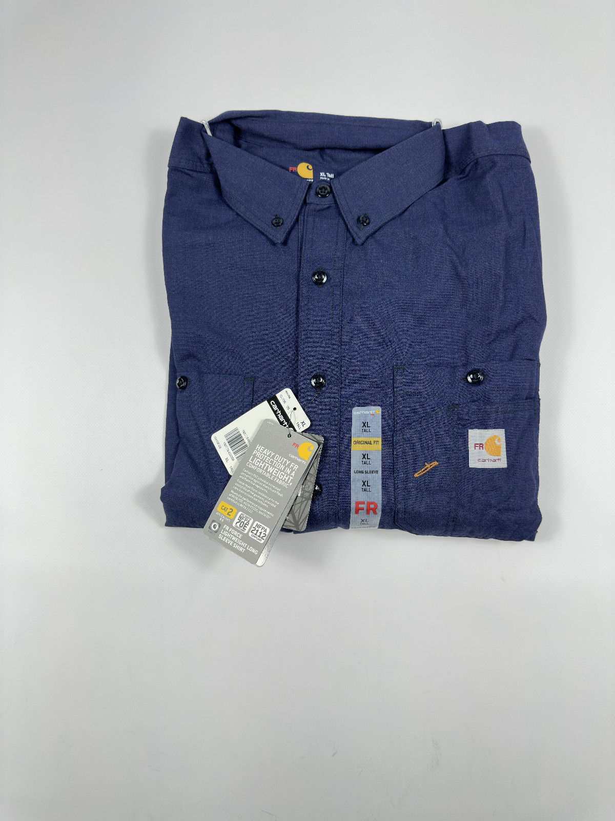 NWT Carhartt FR Force Flame Resistant Work Shirt XL Tall CAT 2 NFPA 2112 Navy
