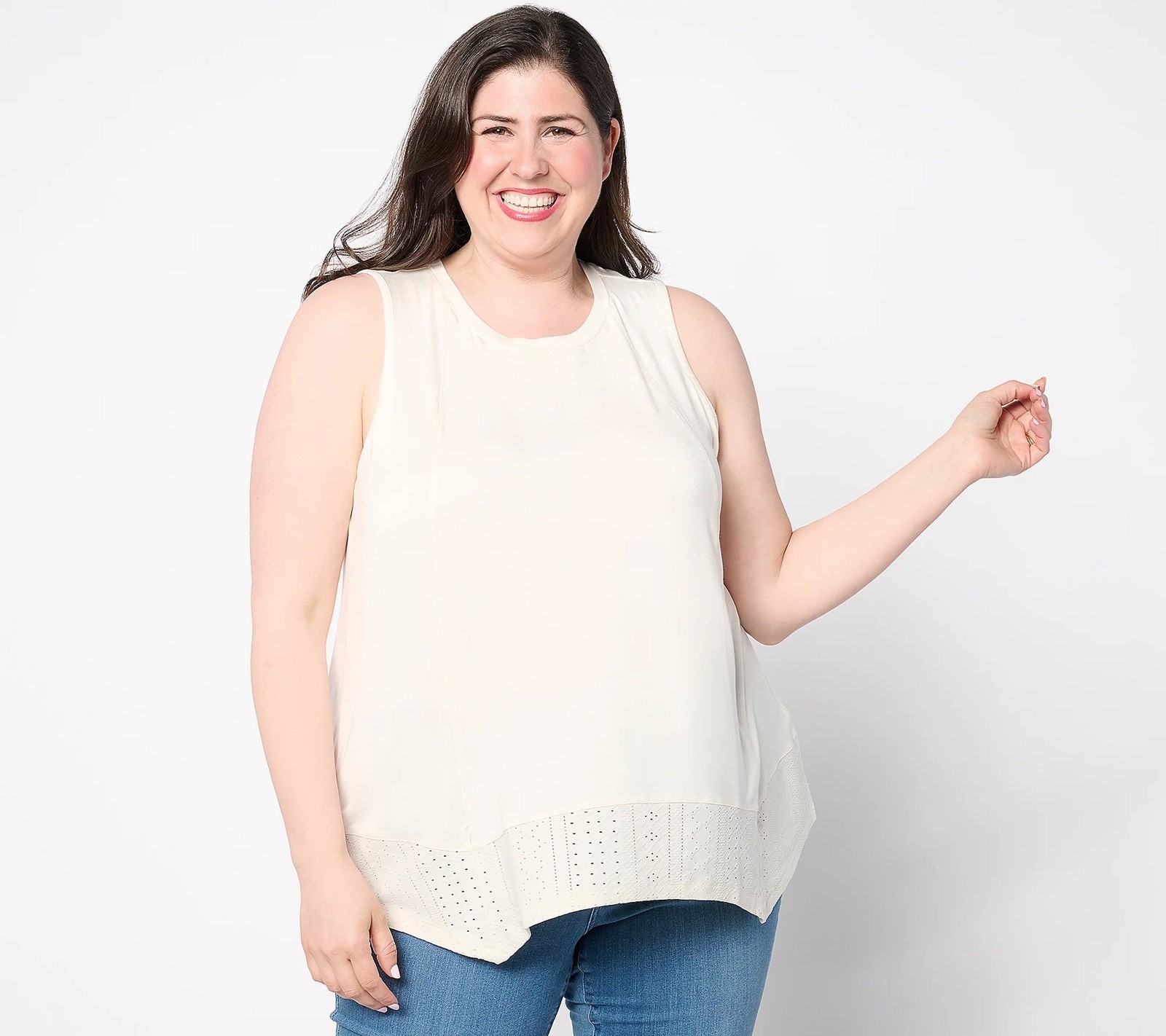 LOGO Layers by Lori Goldstein Sz S Stretch Lace Scoop Neck Tank A652621 COCONUT