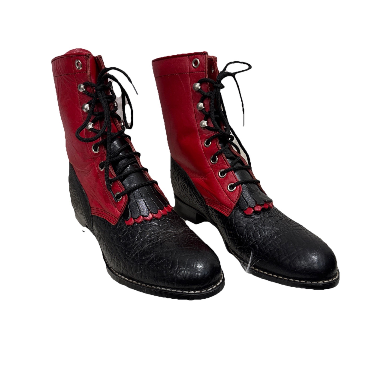 Red black Leather Boots Cowgirl Womens Sz 7B Granny Grunge Gothic Punk saloon
