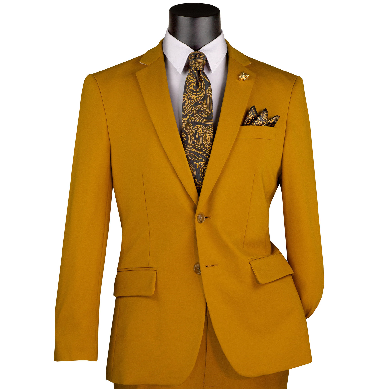 VINCI Men’s Gold Super Stretch Slim-Fit Suit w/ Flex Waistband – NEW