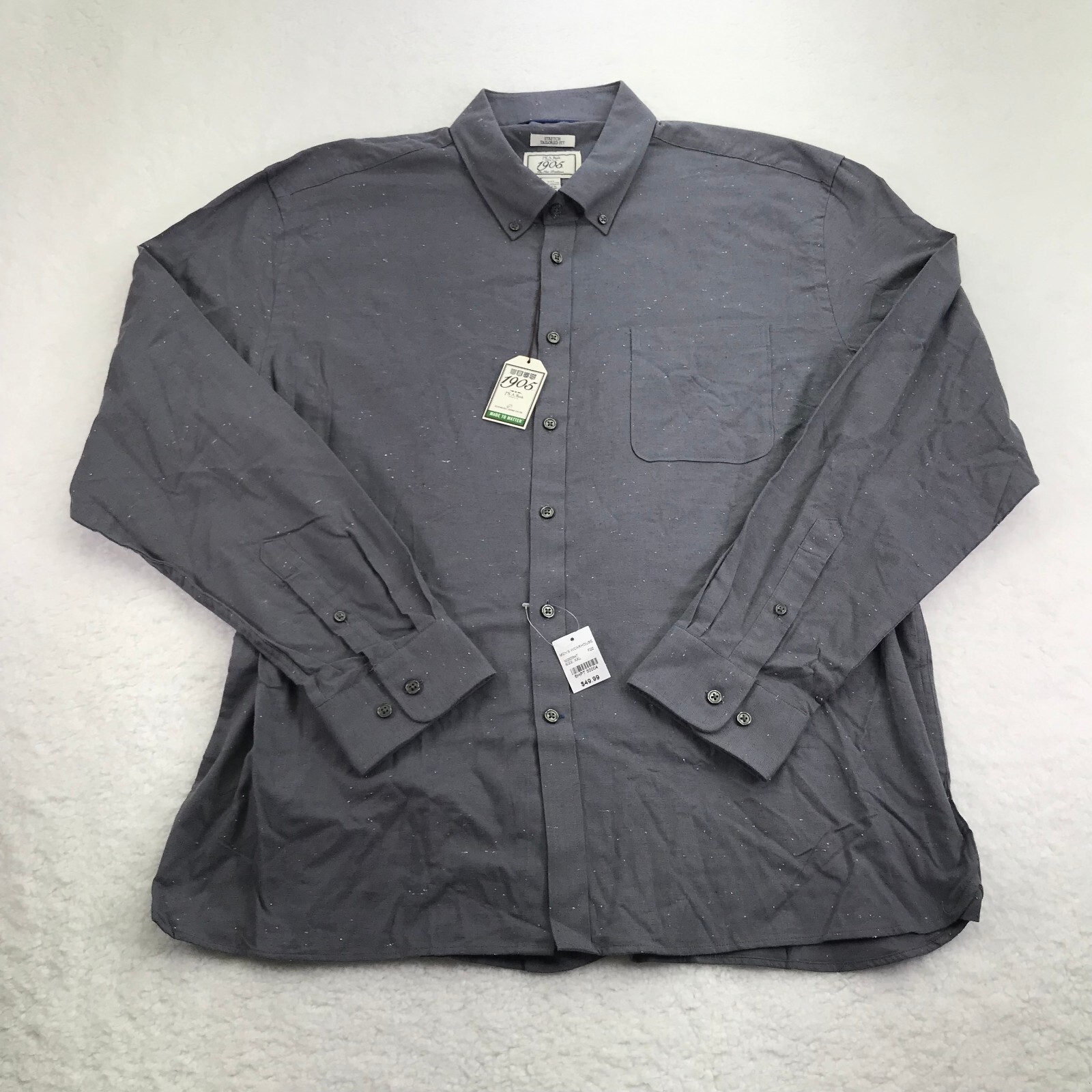 Jos A Bank Shirt Mens XXL 2XL Gray Stretch Tailored Fit Button Down Long Sleeve