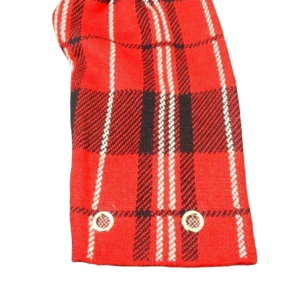 Belldini Red Plaid Knit Sweater with Metal Grommets Classic Holiday Pattern XL