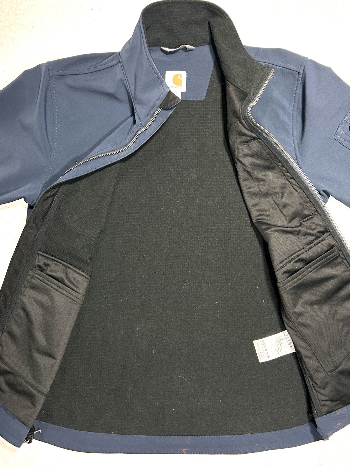 Carhartt Rough Cut Soft Shell Work Jacket Coat Stretch Navy Blue Gray Zip • Med