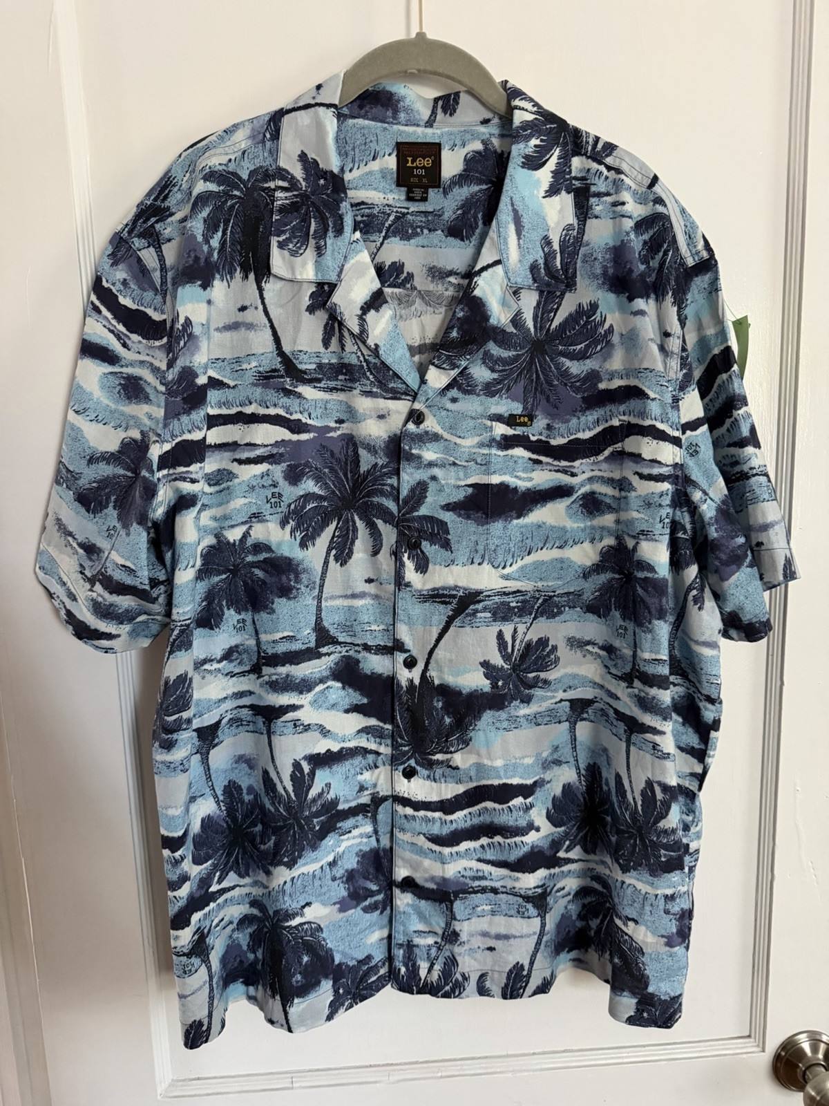Lee 101 Resort Camp Collar Palm Tree Hawaiian Shirt Mens XL Blue